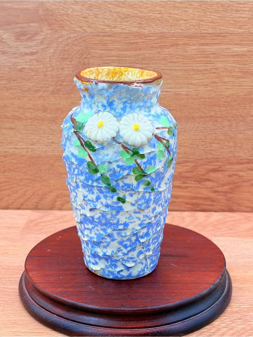 1950's Barbotine Majolica Handmade Textired Vase Made in Italy MCM Daisies
